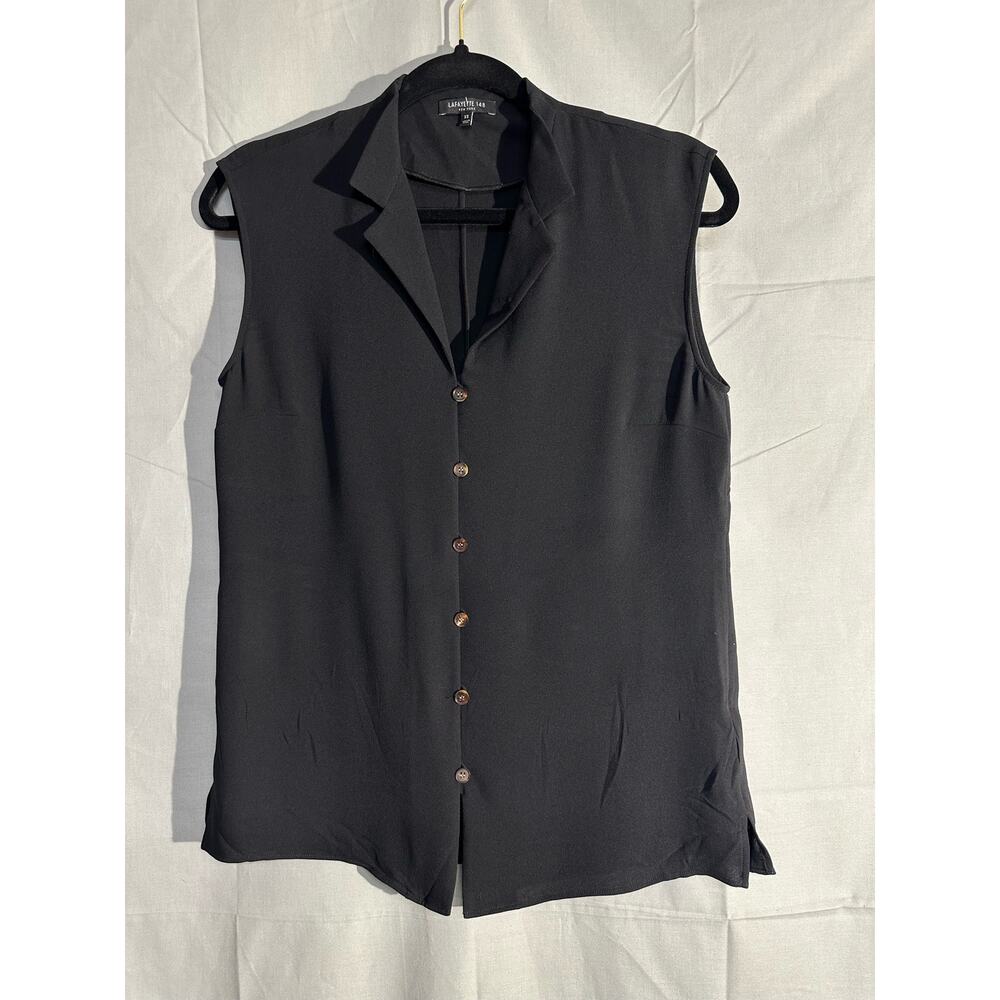 Lafayette 148 Top Womens XS Black Silk Button Capsule Minimalist Sleeveless - Picture 5 of 8